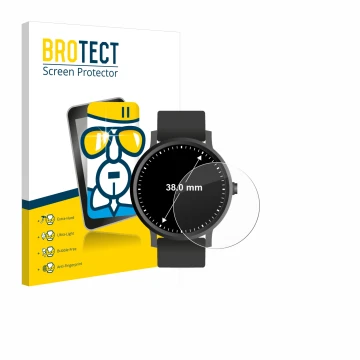 Face avant d’un emballage produit avec le logo de la marque BROTECT. À côté, l’appareil Circulaire Displays (ø: 38 mm) est rep