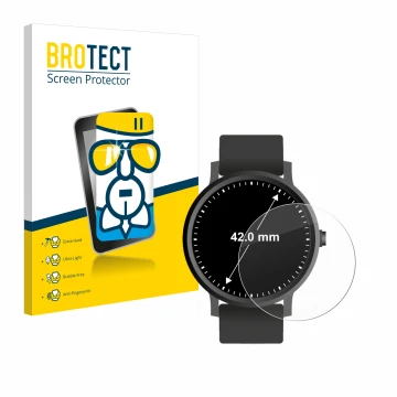 Face avant d’un emballage produit avec le logo de la marque BROTECT. À côté, l’appareil Circulaire Displays (ø: 42 mm) est rep