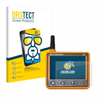 Face avant d’un emballage produit avec le logo de la marque BROTECT. À côté, l’appareil Skytraxx 2.1 Vario est représenté avec