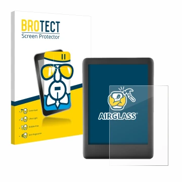 Face avant d’un emballage produit avec le logo de la marque BROTECT. À côté, l’appareil Amazon Kindle 2019 (10ème Gen.) est re