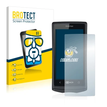 Face avant d’un emballage produit avec le logo de la marque BROTECT. À côté, l’appareil Orderman 5 est représenté avec la prot