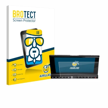 Face avant d’un emballage produit avec le logo de la marque BROTECT. À côté, l’appareil DS 7 Crossback Infotainmentsystem est 