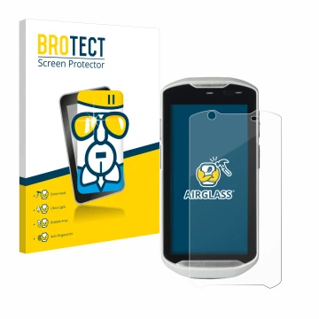 Face avant d’un emballage produit avec le logo de la marque BROTECT. À côté, l’appareil Zebra TC52-HC est représenté avec la p