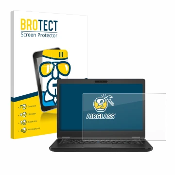 Face avant d’un emballage produit avec le logo de la marque BROTECT. À côté, l’appareil Dell Latitude 5490 Non-Touch est repré