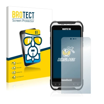 Face avant d’un emballage produit avec le logo de la marque BROTECT. À côté, l’appareil Handheld Nautiz X6 est représenté avec