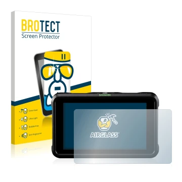 Face avant d’un emballage produit avec le logo de la marque BROTECT. À côté, l’appareil Atomos Shinobi SDI est représenté avec