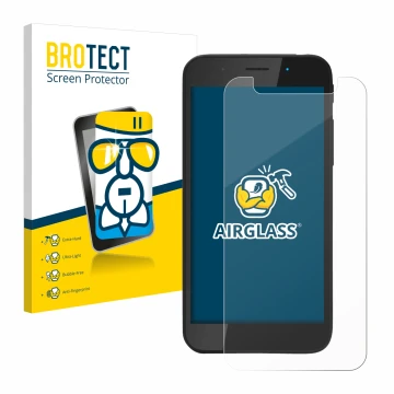 Face avant d’un emballage produit avec le logo de la marque BROTECT. À côté, l’appareil Shiftphones Shift5me est représenté av