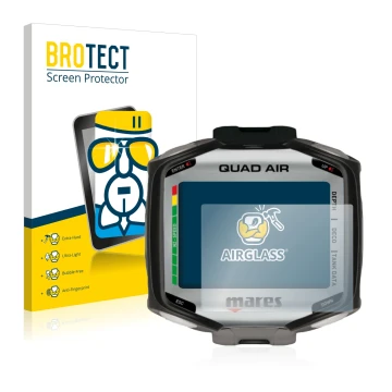Face avant d’un emballage produit avec le logo de la marque BROTECT. À côté, l’appareil Mares Quad Air est représenté avec la 