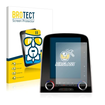 Face avant d’un emballage produit avec le logo de la marque BROTECT. À côté, l’appareil Renault Espace R-Link 2 8.7