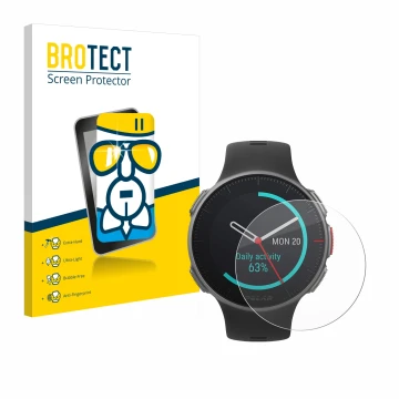 Face avant d’un emballage produit avec le logo de la marque BROTECT. À côté, l’appareil Polar Vantage V Titan est représenté a