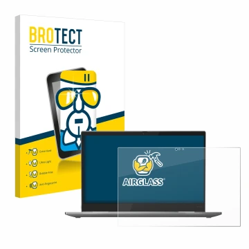 Face avant d’un emballage produit avec le logo de la marque BROTECT. À côté, l’appareil Lenovo ThinkPad X1 Yoga (4ème Gen.) es