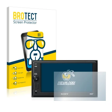 Face avant d’un emballage produit avec le logo de la marque BROTECT. À côté, l’appareil Sony XAV-AX1005DB est représenté avec 