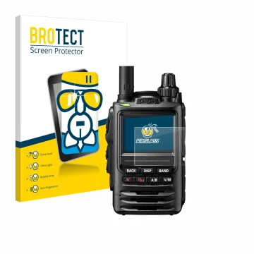 Face avant d’un emballage produit avec le logo de la marque BROTECT. À côté, l’appareil Yaesu FT-3D est représenté avec la pro