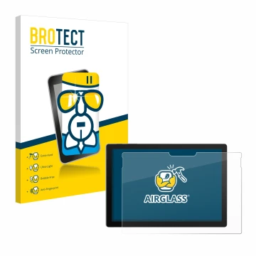 Face avant d’un emballage produit avec le logo de la marque BROTECT. À côté, l’appareil Microsoft Surface Pro 7 est représenté