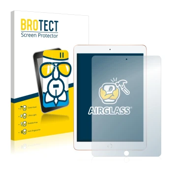 Face avant d’un emballage produit avec le logo de la marque BROTECT. À côté, l’appareil Apple iPad 10.2