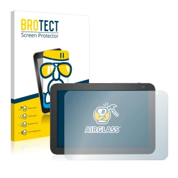 Face avant d’un emballage produit avec le logo de la marque BROTECT. À côté, l’appareil Amazon Echo Show 8 (1ère Gen.) est rep