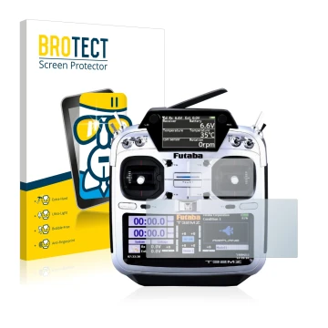 Face avant d’un emballage produit avec le logo de la marque BROTECT. À côté, l’appareil Robbe Futaba T32MZ est représenté avec