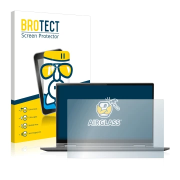 Face avant d’un emballage produit avec le logo de la marque BROTECT. À côté, l’appareil Lenovo Yoga C740 14