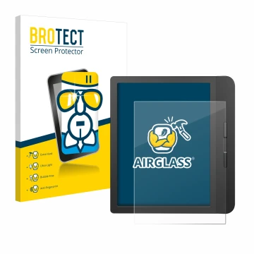 Face avant d’un emballage produit avec le logo de la marque BROTECT. À côté, l’appareil Tolino Vision 5 est représenté avec la