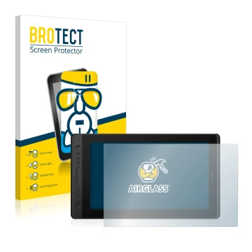 Face avant d’un emballage produit avec le logo de la marque BROTECT. À côté, l’appareil Huion Kamvas Pro 16 Premium est représ