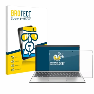 Face avant d’un emballage produit avec le logo de la marque BROTECT. À côté, l’appareil HP Elite x2 G4 est représenté avec la 