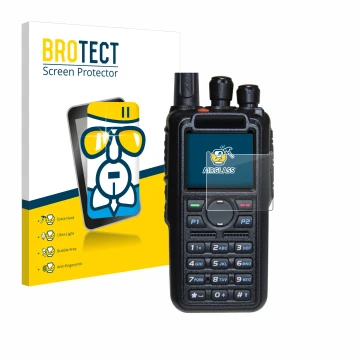 Face avant d’un emballage produit avec le logo de la marque BROTECT. À côté, l’appareil AnyTone AT-D878UV Plus est représenté 