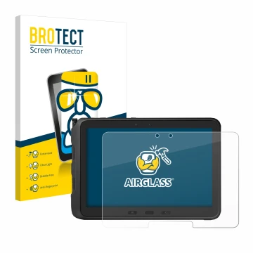 Face avant d’un emballage produit avec le logo de la marque BROTECT. À côté, l’appareil Samsung Galaxy Tab Active Pro est repr