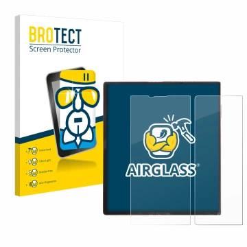 Face avant d’un emballage produit avec le logo de la marque BROTECT. À côté, l’appareil Huawei Mate Xs est représenté avec la 