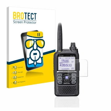 Face avant d’un emballage produit avec le logo de la marque BROTECT. À côté, l’appareil Icom ID-51E Plus 2 est représenté avec