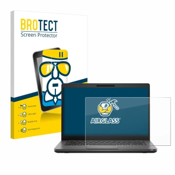 Face avant d’un emballage produit avec le logo de la marque BROTECT. À côté, l’appareil Dell Latitude 5400 est représenté avec
