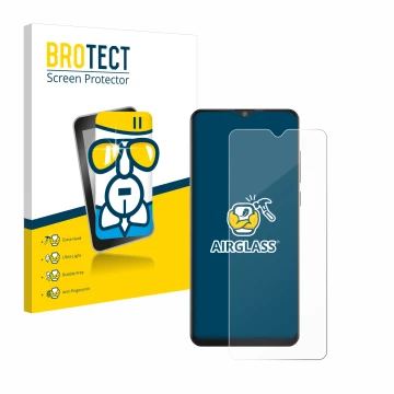 Face avant d’un emballage produit avec le logo de la marque BROTECT. À côté, l’appareil Cubot Note 20 est représenté avec la p