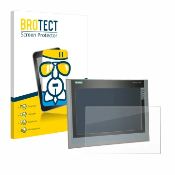 Face avant d’un emballage produit avec le logo de la marque BROTECT. À côté, l’appareil Siemens Simatic HMI TP 1500 Comfort es