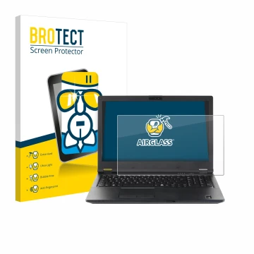 Face avant d’un emballage produit avec le logo de la marque BROTECT. À côté, l’appareil Fujitsu Lifebook E5510 est représenté 