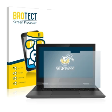 Face avant d’un emballage produit avec le logo de la marque BROTECT. À côté, l’appareil Lenovo 300e (2e Gen.) est représenté a