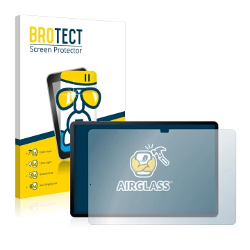 Face avant d’un emballage produit avec le logo de la marque BROTECT. À côté, l’appareil Samsung Galaxy Tab S7 Plus 5G 2020 est
