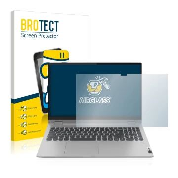 Face avant d’un emballage produit avec le logo de la marque BROTECT. À côté, l’appareil Lenovo IdeaPad Flex 5 15