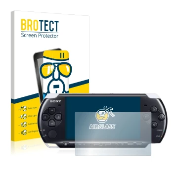 Face avant d’un emballage produit avec le logo de la marque BROTECT. À côté, l’appareil Sony PSP 3003 est représenté avec la p