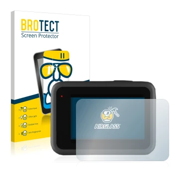 Face avant d’un emballage produit avec le logo de la marque BROTECT. À côté, l’appareil GoPro Hero 9 Black est représenté avec