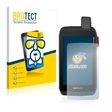 Face avant d’un emballage produit avec le logo de la marque BROTECT. À côté, l’appareil Garmin Montana 700i est représenté ave