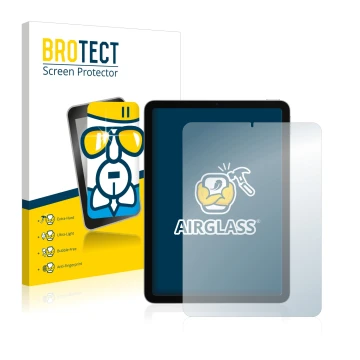 Face avant d’un emballage produit avec le logo de la marque BROTECT. À côté, l’appareil Apple iPad Air 4 2020 (4ème Gen.) est 