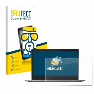 Face avant d’un emballage produit avec le logo de la marque BROTECT. À côté, l’appareil Lenovo ThinkPad X1 Yoga (5ème Gen.) es