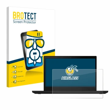 Face avant d’un emballage produit avec le logo de la marque BROTECT. À côté, l’appareil Lenovo ThinkPad T14 Gen 1 est représen