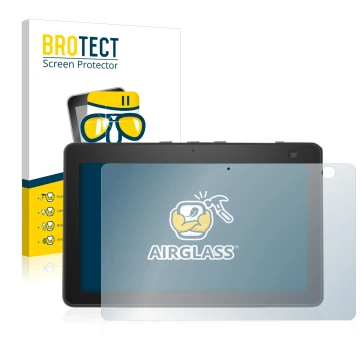 Face avant d’un emballage produit avec le logo de la marque BROTECT. À côté, l’appareil Amazon Echo Show 10 (3ème Gen.) est re