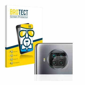 Face avant d’un emballage produit avec le logo de la marque BROTECT. À côté, l’appareil Xiaomi Mi 10T Lite (Caméra UNIQUEMENT)