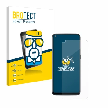 Face avant d’un emballage produit avec le logo de la marque BROTECT. À côté, l’appareil OnePlus Nord N10 5G est représenté ave