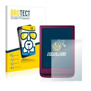 Face avant d’un emballage produit avec le logo de la marque BROTECT. À côté, l’appareil PocketBook Touch Lux 5 est représenté 