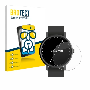Face avant d’un emballage produit avec le logo de la marque BROTECT. À côté, l’appareil Montres (Circulaire, ø: 33.5 mm) est r
