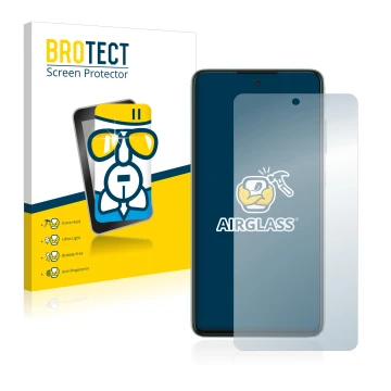 Face avant d’un emballage produit avec le logo de la marque BROTECT. À côté, l’appareil Samsung Galaxy A52 est représenté avec