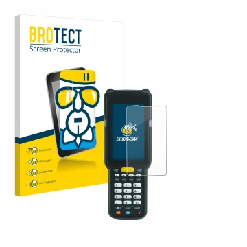 Face avant d’un emballage produit avec le logo de la marque BROTECT. À côté, l’appareil Zebra MC3300X est représenté avec la p