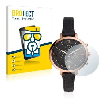 Face avant d’un emballage produit avec le logo de la marque BROTECT. À côté, l’appareil Fossil Monroe Hybrid HR est représenté